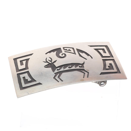 Vintage Navajo sterling silver deer overlay belt buckle