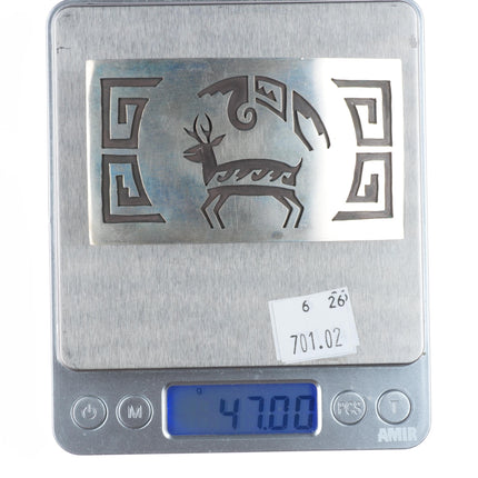 Vintage Navajo sterling silver deer overlay belt buckle