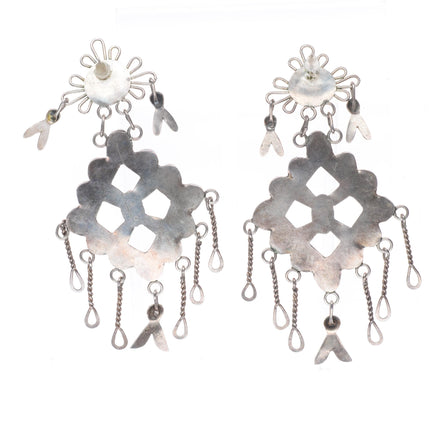 Vintage Puebloan Lone Mountain turquoise sterling silver chandelier earrings