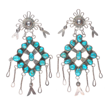 Vintage Puebloan Lone Mountain turquoise sterling silver chandelier earrings