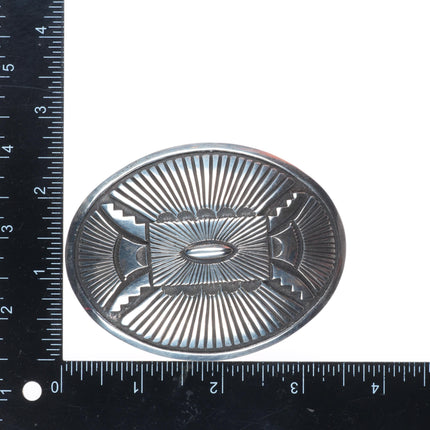 Rick Martinez Navajo sterling silver chiseled concho style belt buckle