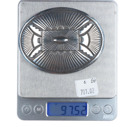 Rick Martinez Navajo sterling silver chiseled concho style belt buckle