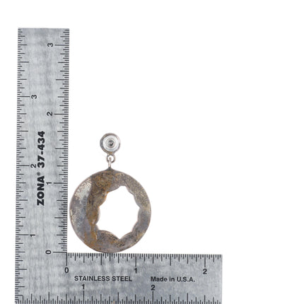 Vintage Zuni fishscale turquoise inlay sterling silver dangle Hoop earrings