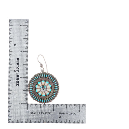 Vintage Zuni sterling silver needlepoint turquoise sunface inlay earrings