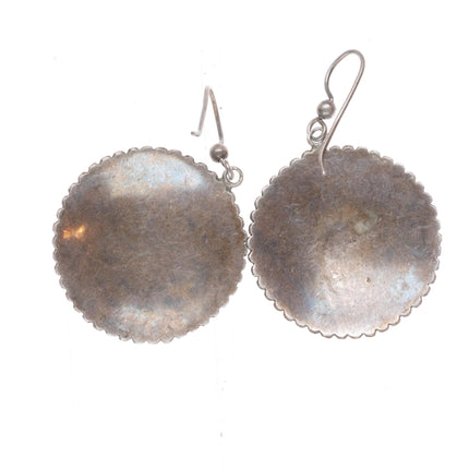 Vintage Zuni sterling silver needlepoint turquoise sunface inlay earrings