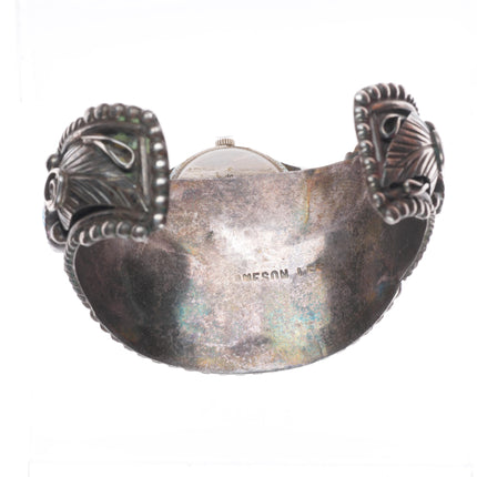 6.4" Jameson Lee Vintage Navajo sterling silver turquoise watch cuff bracelet