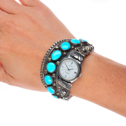 6.4" Jameson Lee Vintage Navajo sterling silver turquoise watch cuff bracelet