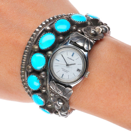 6.4" Jameson Lee Vintage Navajo sterling silver turquoise watch cuff bracelet