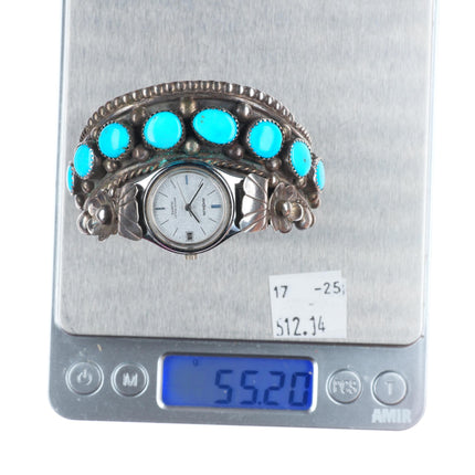 6.4" Jameson Lee Vintage Navajo sterling silver turquoise watch cuff bracelet