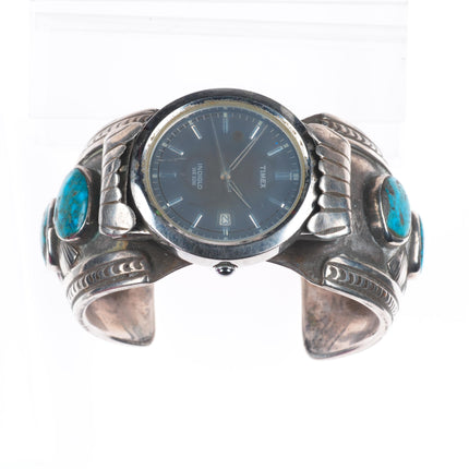 6.75" Heavy vintage Navajo Morenci turquoise sterling silver watch cuff bracelet
