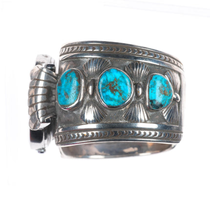 6.75" Heavy vintage Navajo Morenci turquoise sterling silver watch cuff bracelet