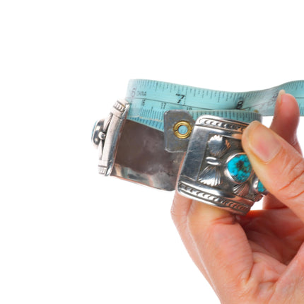 6.75" Heavy vintage Navajo Morenci turquoise sterling silver watch cuff bracelet