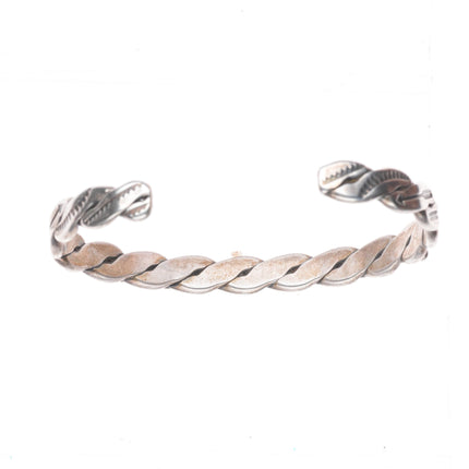 6.2" 1940's Vintage Navajo woven sterling silver turquoise row cuff bracelet