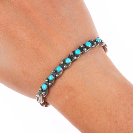 6.2" 1940's Vintage Navajo woven sterling silver turquoise row cuff bracelet