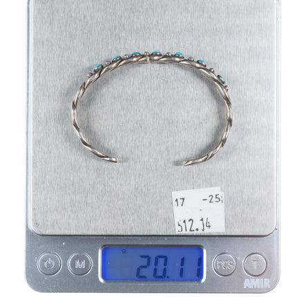 6.2" 1940's Vintage Navajo woven sterling silver turquoise row cuff bracelet