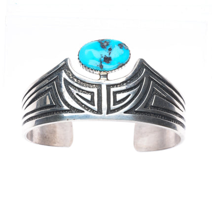 6.5" James Toadlena Navajo sterling silver turquoise modernist cuff bracelet