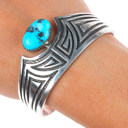 6.5" James Toadlena Navajo sterling silver turquoise modernist cuff bracelet