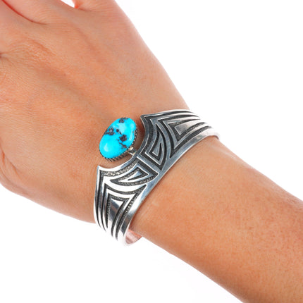 6.5" James Toadlena Navajo sterling silver turquoise modernist cuff bracelet