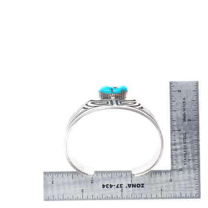 6.5" James Toadlena Navajo sterling silver turquoise modernist cuff bracelet