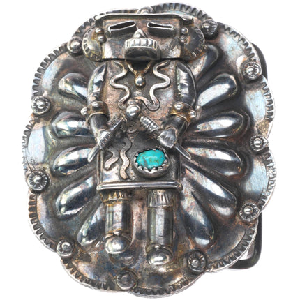 Vintage Wil Adams Navajo sterling silver Kachina belt buckle with turquoise