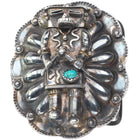 Vintage Wil Adams Navajo sterling silver Kachina belt buckle with turquoise
