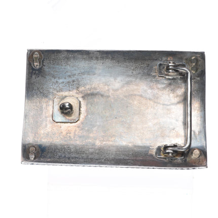 c1940's Navajo #8 turquoise sterling silver stamped/chiseled belt buckle