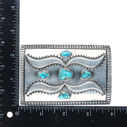 c1940's Navajo #8 turquoise sterling silver stamped/chiseled belt buckle