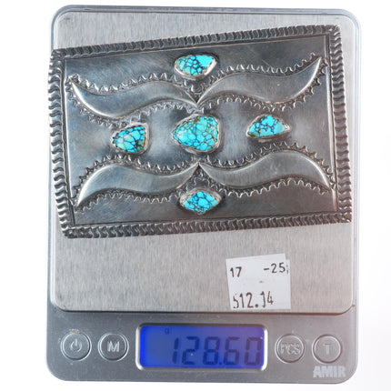 c1940's Navajo #8 turquoise sterling silver stamped/chiseled belt buckle