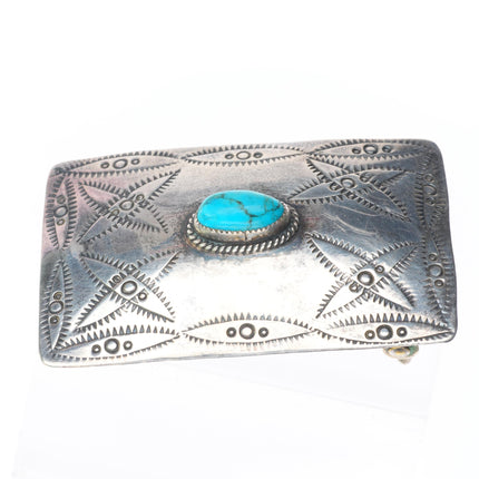 Vintage Sandoval Navajo sterling silver nicely stamped belt buckle w/turquoise