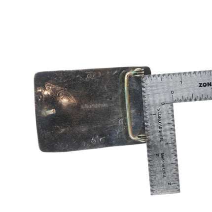 Vintage Sandoval Navajo sterling silver nicely stamped belt buckle w/turquoise