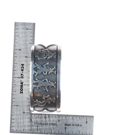6.2" Ray & Dorothy Kyasyousie Hopi Overlay dancing kachinas cuff bracelet