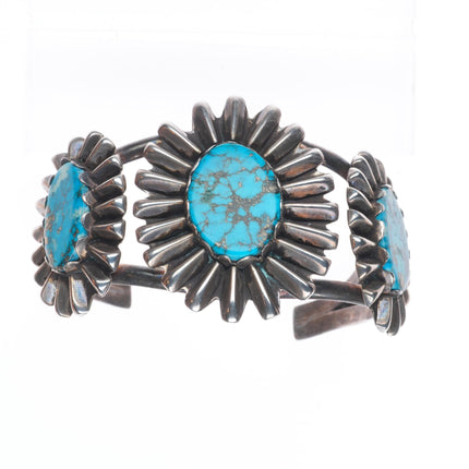 6.5" Vintage Navajo sterling silver spiderweb pyrite turquoise cuff bracelet