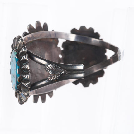 6.5" Vintage Navajo sterling silver spiderweb pyrite turquoise cuff bracelet