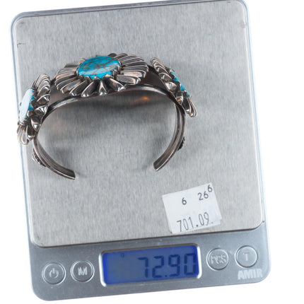 6.5" Vintage Navajo sterling silver spiderweb pyrite turquoise cuff bracelet