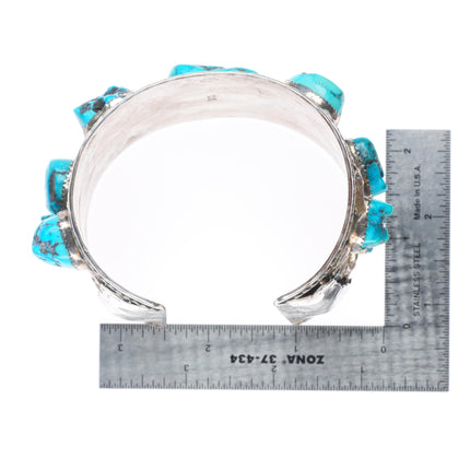 8" EGB Navajo sterling silver turquoise nugget huge men's cuff bracelet