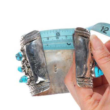 8" EGB Navajo sterling silver turquoise nugget huge men's cuff bracelet