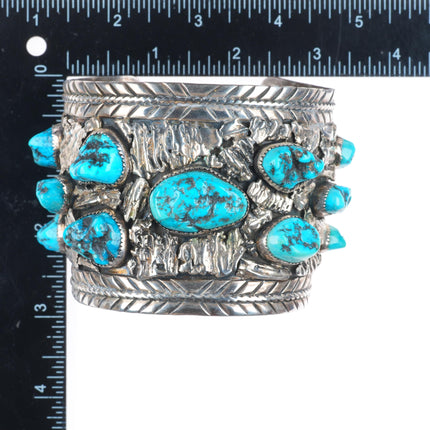 8" EGB Navajo sterling silver turquoise nugget huge men's cuff bracelet