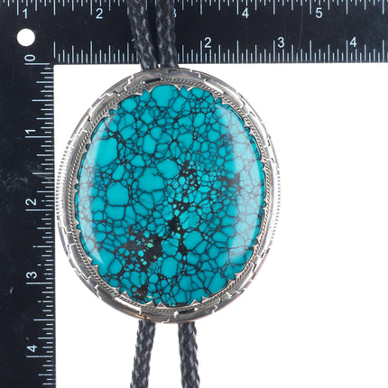 Huge Wilson Padilla Navajo sterling silver spiderweb turquoise bolo tie