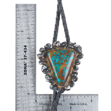 Vintage Brutalist sterling silver high grade spiderweb turquoise bolo tie