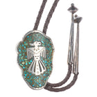 c1960 c-31 Navajo sterling silver turquoise chip inlay thunderbird bolo tie