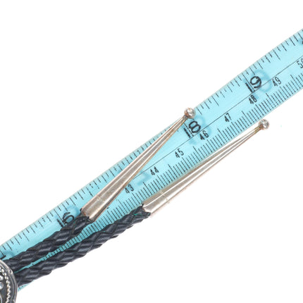 Vintage Sarah Curley Navajo sterling silver bolo tie with feather design