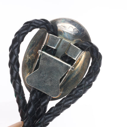 Vintage Sarah Curley Navajo sterling silver bolo tie with feather design