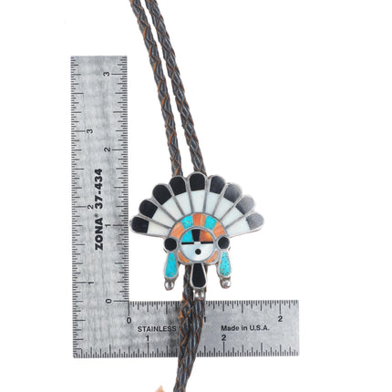 40's-50's Vintage Zuni sterling silver turquoise, shell, spiny oyster bolo tie