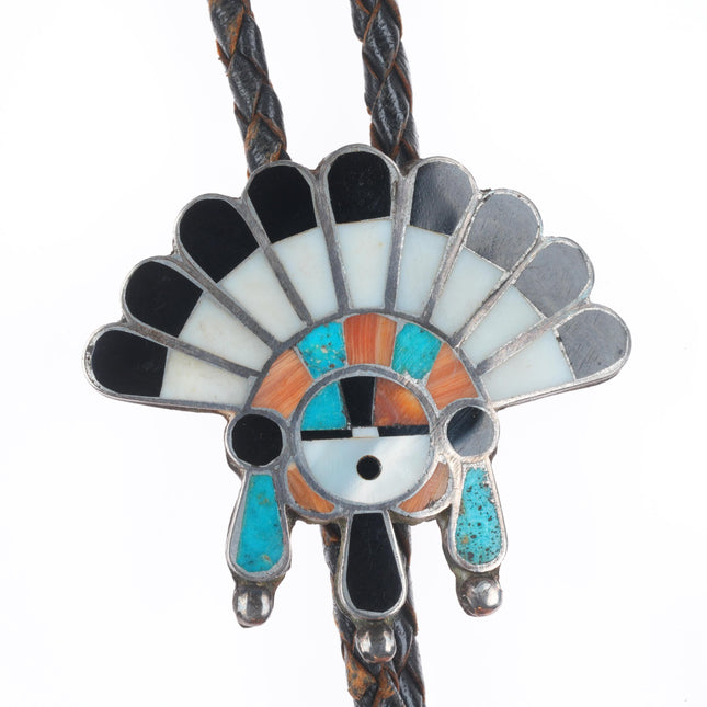 40's-50's Vintage Zuni sterling silver turquoise, shell, spiny oyster bolo tie