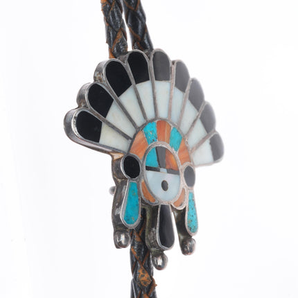 40's-50's Vintage Zuni sterling silver turquoise, shell, spiny oyster bolo tie