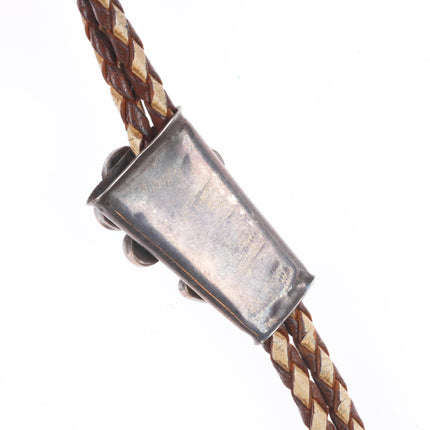 40's-50's Vintage Zuni sterling silver turquoise flush inlay flower bolo tie