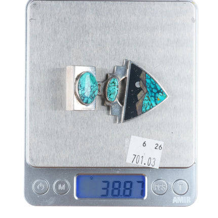 Mark Jimenez Apache/Comanche Native American spiderweb turquoise inlay pendant