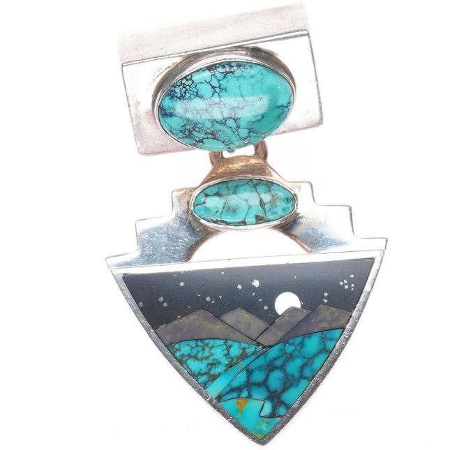 Mark Jimenez Apache/Comanche Native American spiderweb turquoise inlay pendant