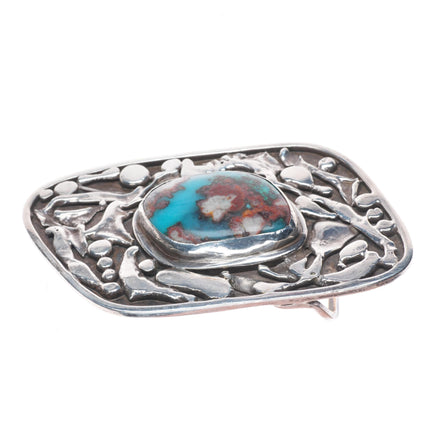 Vintage Bisbee turquoise southwestern brutalist sterling silver belt buckle