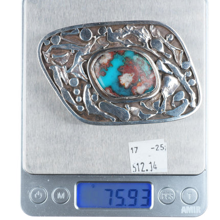 Vintage Bisbee turquoise southwestern brutalist sterling silver belt buckle